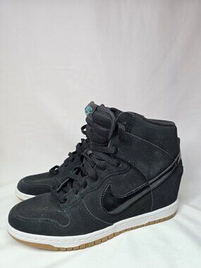 Nike Dunk Sky Hi Hidden Wedge Heel Womens Sneakers Black Suede 644877-011 Size 9